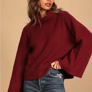 Lulus Fireside Chats Wine Red Knit Turtleneck Sweater